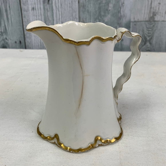 Vintage 1929 Pope-Gosser Sepia Gold Trimmed China Creamer Pitcher w Crack - Picture 1 of 6